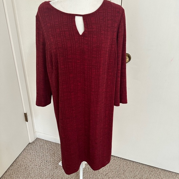 CHICO’S Heathered Rib Detail Knit Sweater Dress ¾ Sleeves Dark Red Sz 3 (XL) - Picture 1 of 8